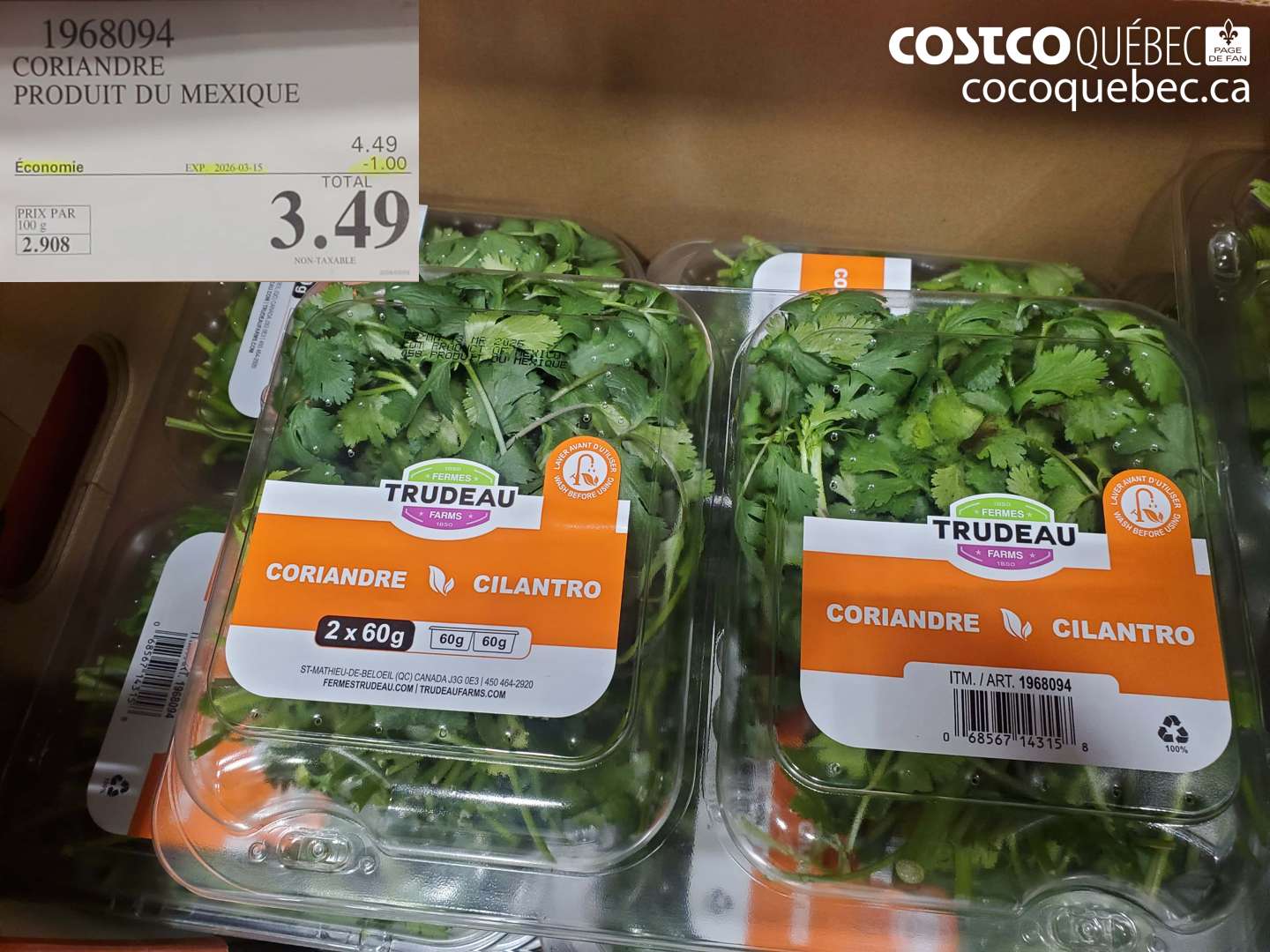 1968094 CORIANDRE PRODUIT DU MEXIQUE ($1.00 INSTANT SAVINGS EXPIRES ON 2026-03-15) $3.49