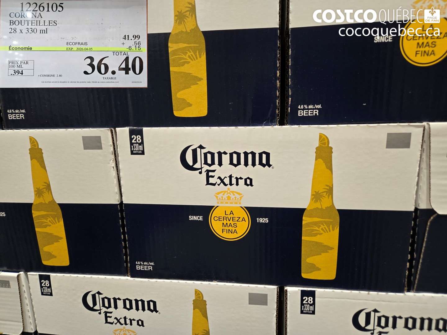 1226105 CORONA BOUTEILLES 28 X 330 ML ($6.15 INSTANT SAVINGS EXPIRES ON 2026-04-05) $36.40