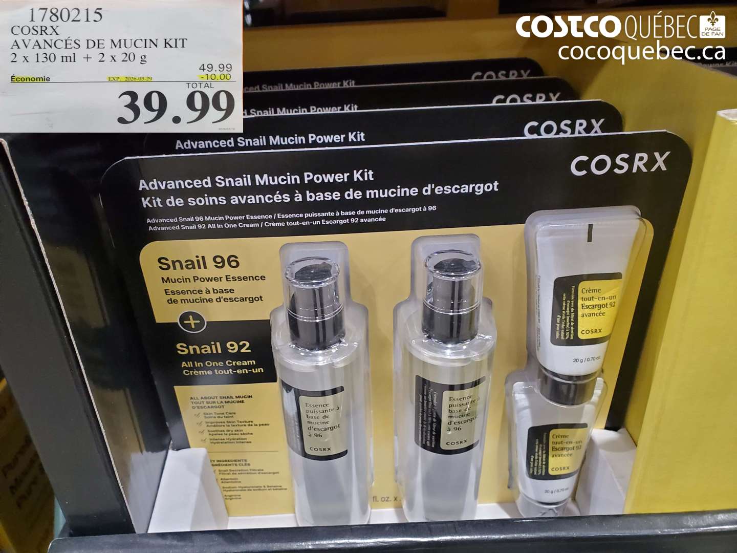1780215 COSRX AVANCÉS DE MUCIN KIT ($10.00 INSTANT SAVINGS EXPIRES ON 2026-03-29) $39.99