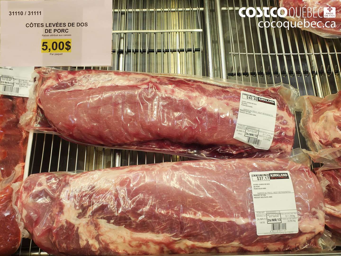 31110 CÔTES LEVÉES DE DOS DE PORC $5.00