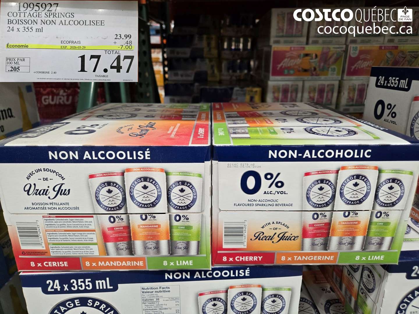 1995927 COTTAGE SPRINGS BOISSON NON ALCOOLISEE 24 X 355 ML ($7.00 INSTANT SAVINGS EXPIRES ON 2026-03-29) $17.47