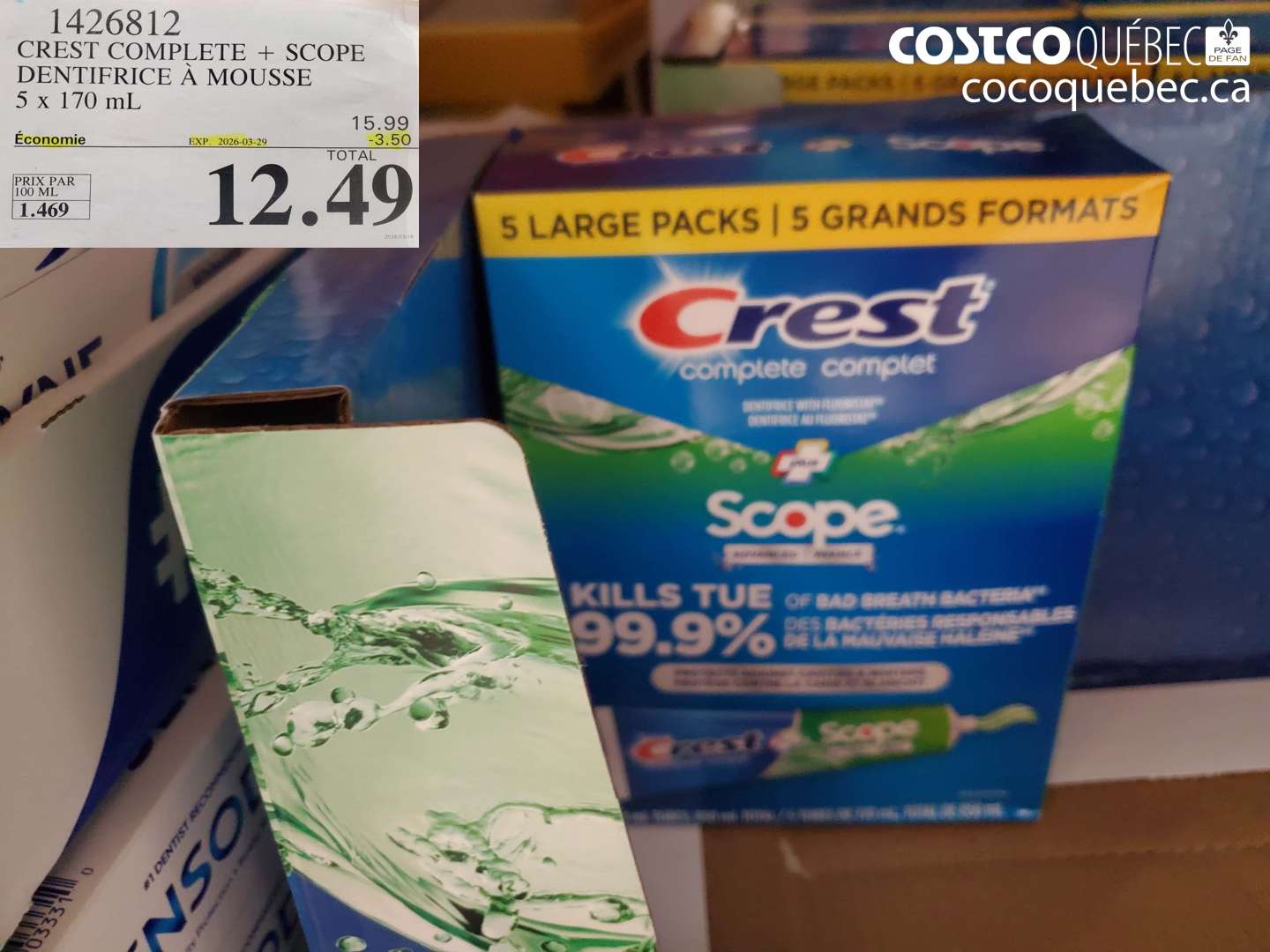 1426812 CREST COMPLETE + SCOPE DENTIFRICE À MOUSSE 5 X 170 ML ($3.50 INSTANT SAVINGS EXPIRES ON 2026-03-29) $12.49