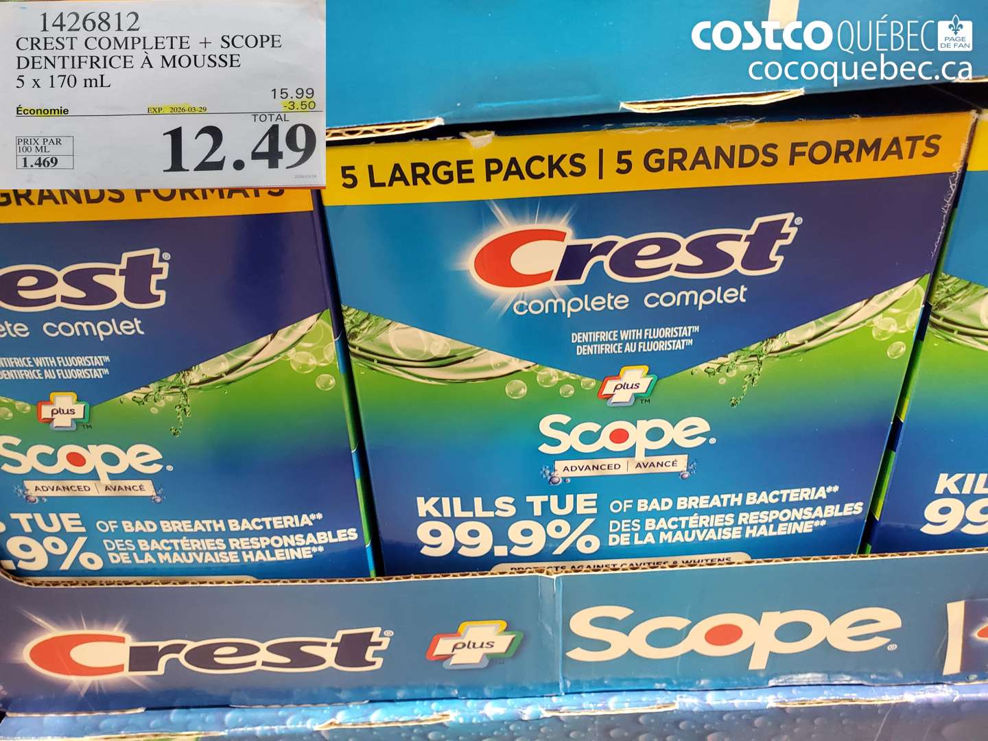 1426812 CREST COMPLETE + SCOPE DENTIFRICE A MOUSSE 5 X 170 ML ($3.50 INSTANT SAVINGS EXPIRES ON 2026-03-29) $12.49