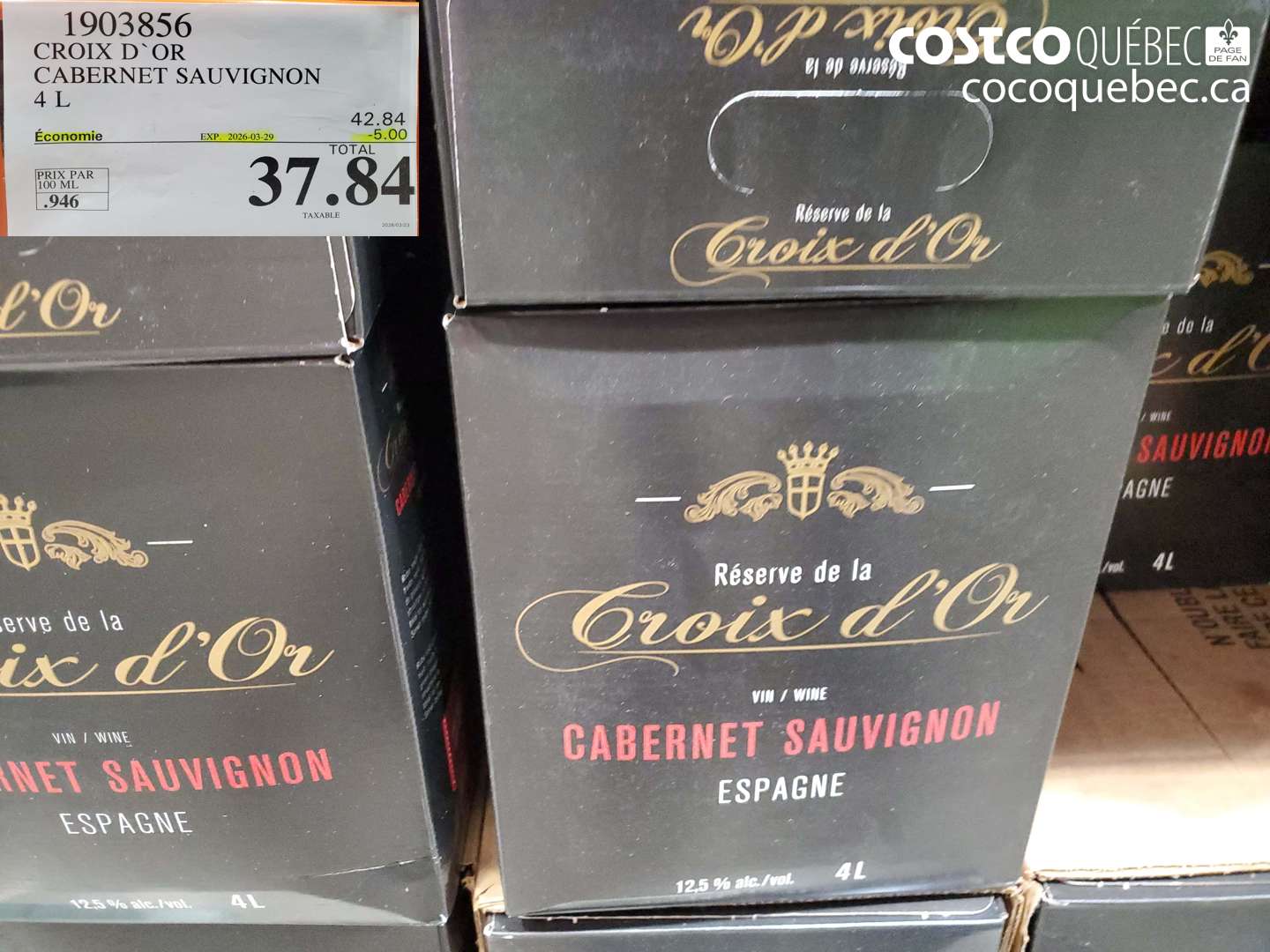 1903856 CROIX D'OR CABERNET SAUVIGNON 4 L ($5.00 INSTANT SAVINGS EXPIRES ON 2026-03-29) $37.84