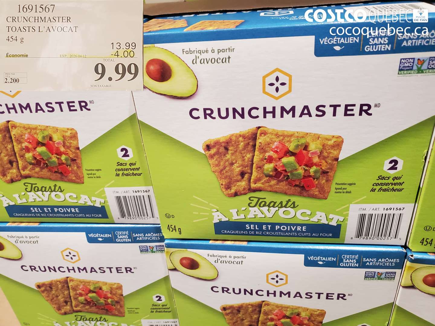 1691567 CRUNCHMASTER TOASTS L'AVOCAT 454 G ($4.00 INSTANT SAVINGS EXPIRES ON 2026-04-12) $9.99