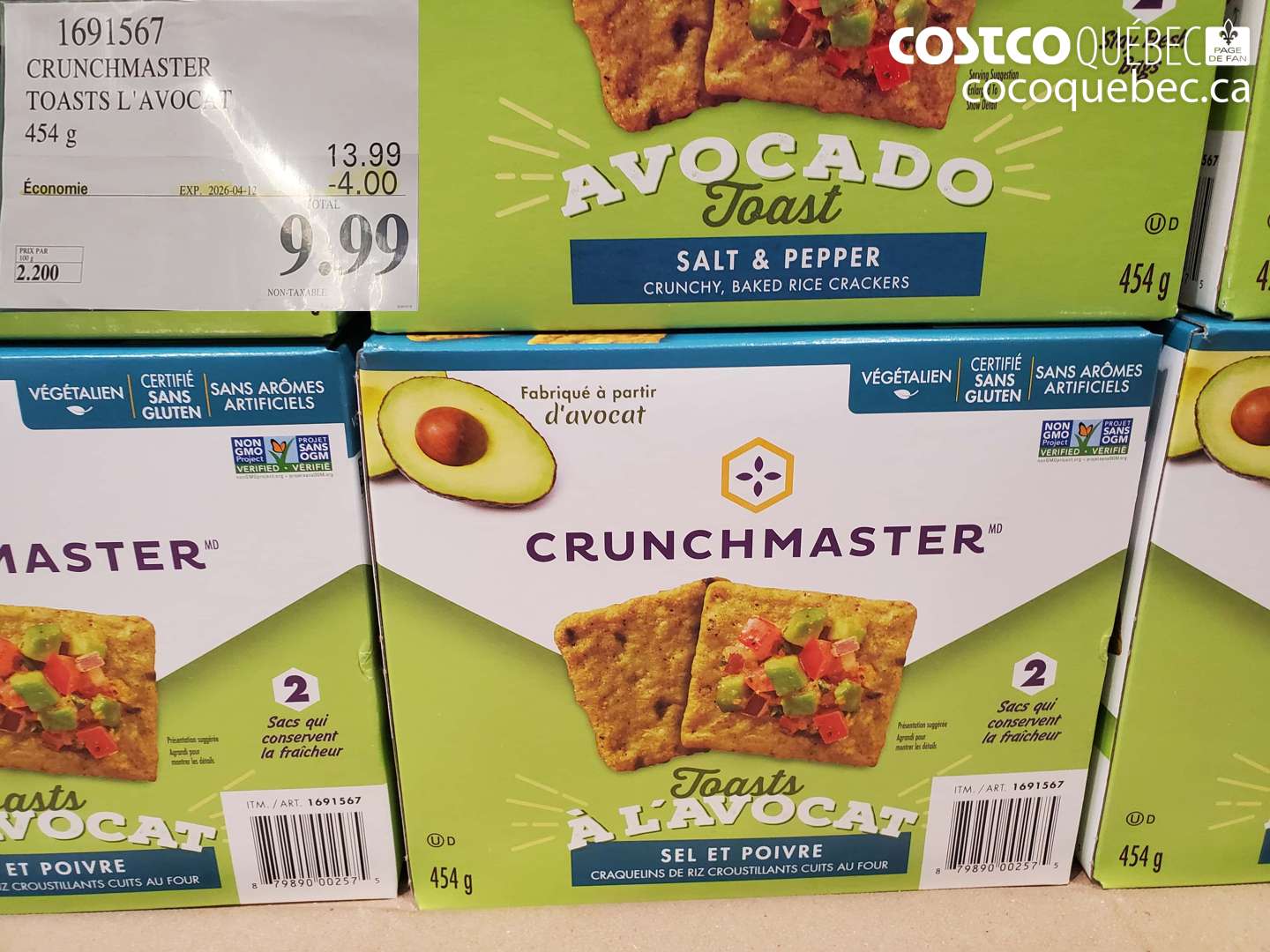 1691567 CRUNCHMASTER TOASTS L'AVOCAT 454 G ($4.00 INSTANT SAVINGS EXPIRES ON 2026-04-12) $9.99