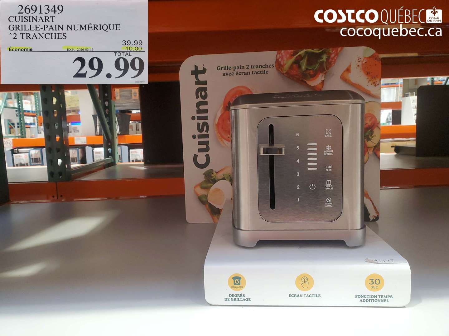 2691349 CUISINART GRILLE-PAIN NUMÉRIQUE 2 TRANCHES ($10.00 INSTANT SAVINGS EXPIRES ON 2026-03-15) $29.99