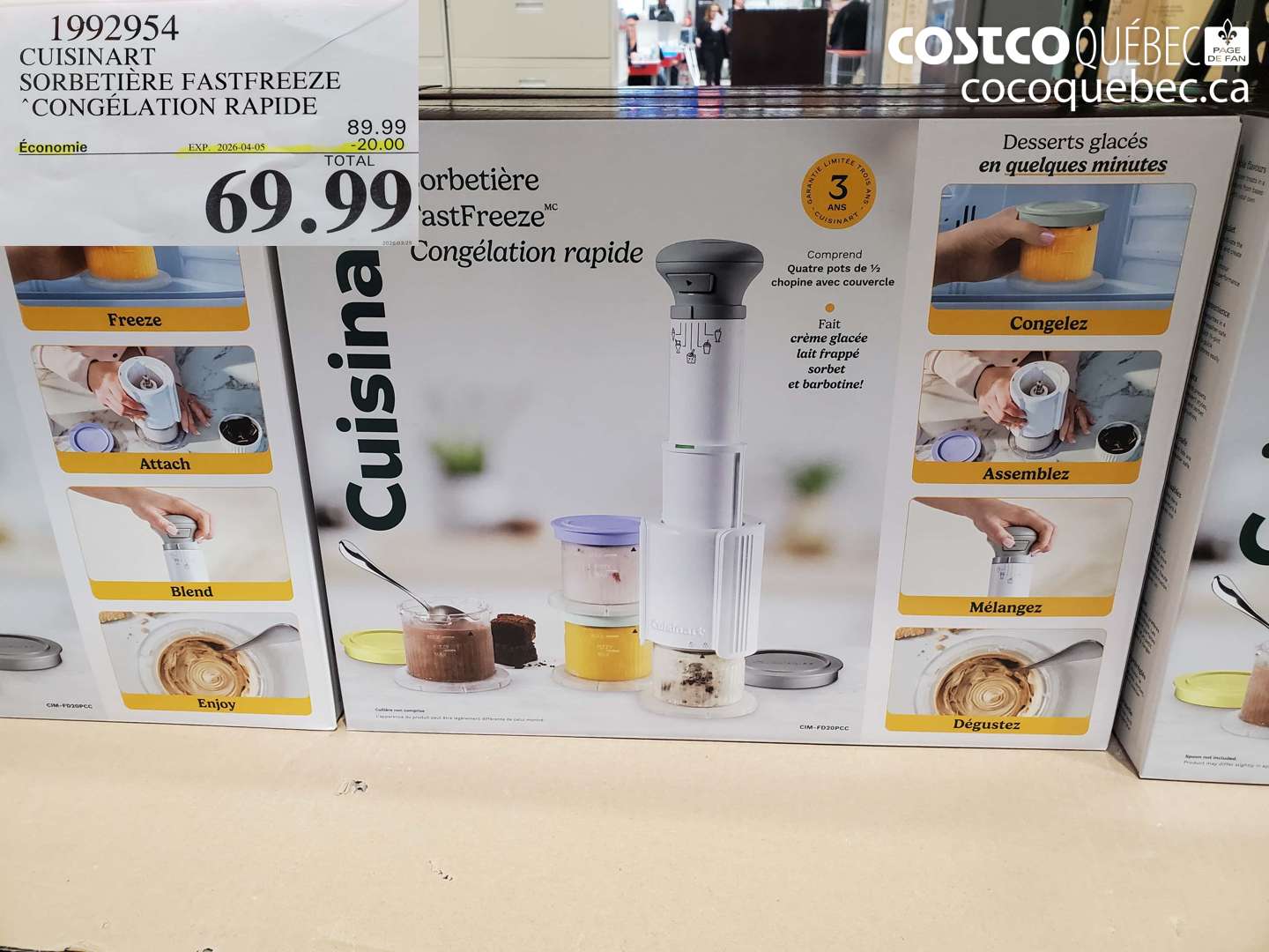 1992954 CUISINART SORBETIÈRE FASTFREEZE CONGÉLATION RAPIDE ($20.00 INSTANT SAVINGS EXPIRES ON 2026-04-05) $69.99