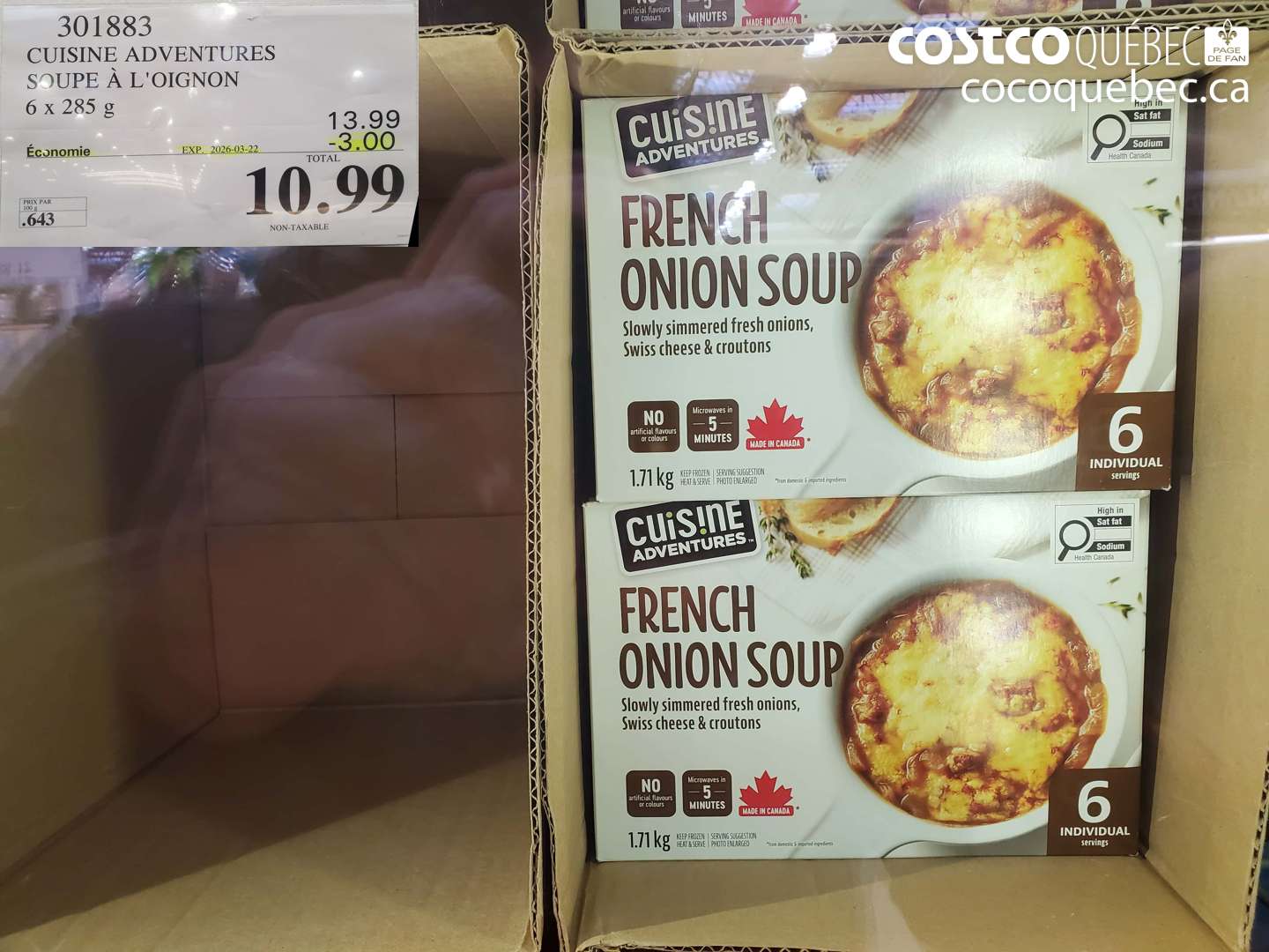 301883 CUISINE ADVENTURES SOUPE À L'OIGNON 6 X 285 G ($3.00 INSTANT SAVINGS EXPIRES ON 2026-03-22) $10.99