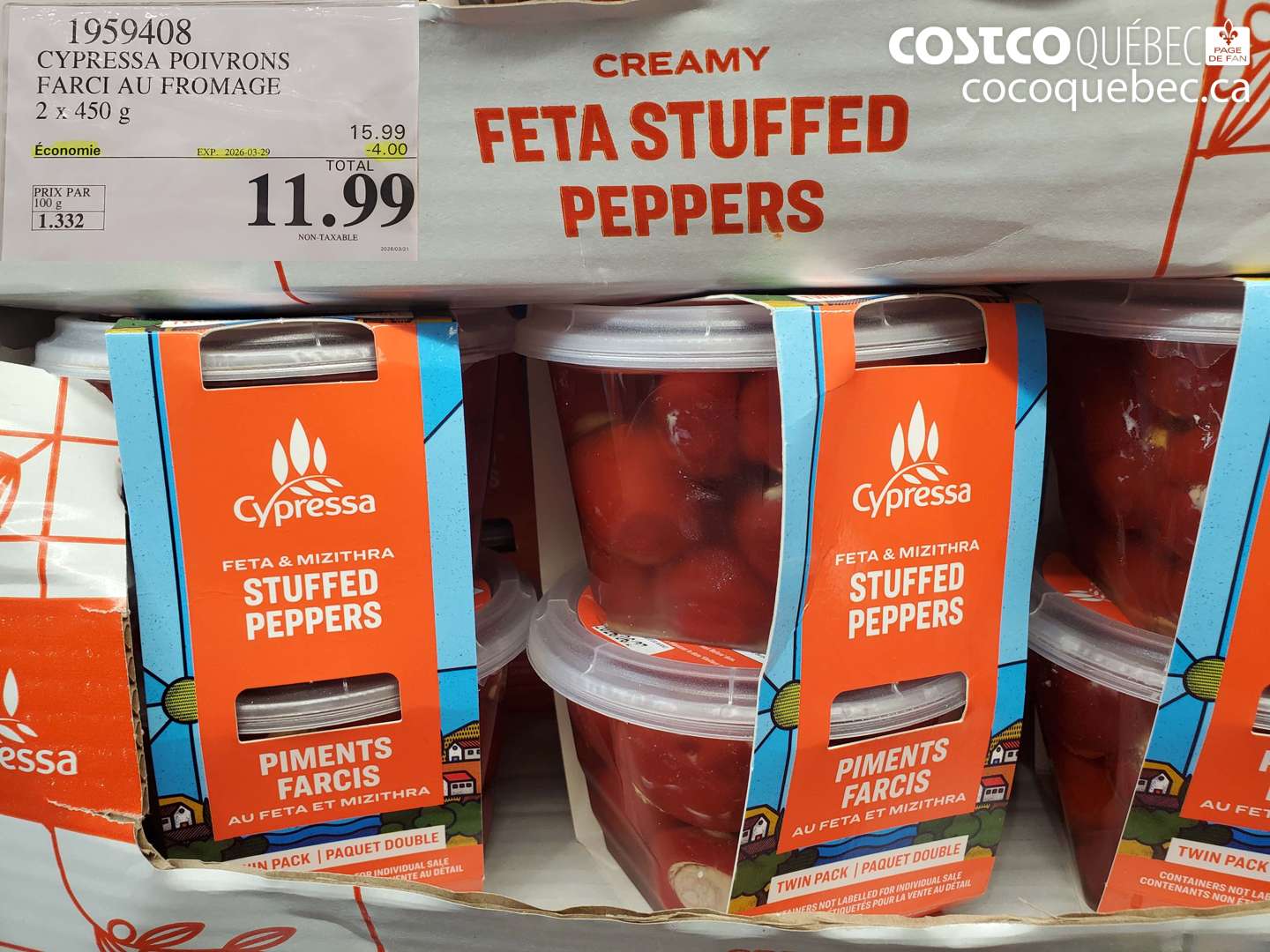 1959408 CYPRESSA POIVRONS FARCI AU FROMAGE 2 X 450 G ($4.00 INSTANT SAVINGS EXPIRES ON 2026-03-29) $11.99