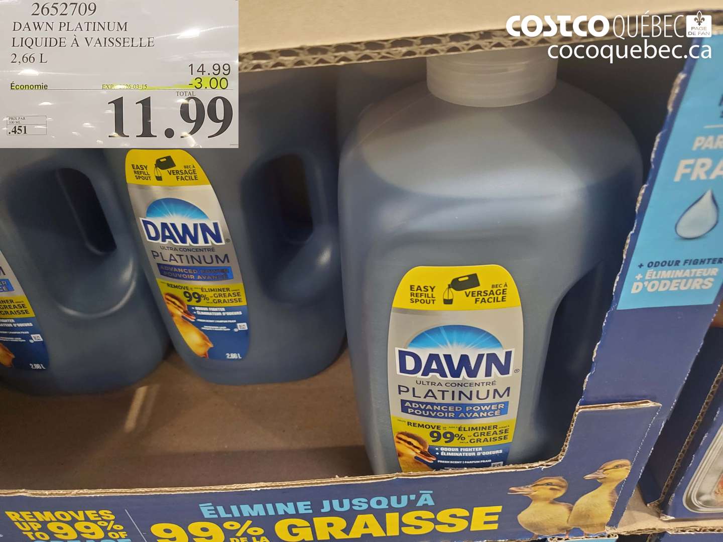 2652709 DAWN PLATINUM LIQUIDE À VAISSELLE 2,66 L ($3.00 INSTANT SAVINGS EXPIRES ON 2015-03-26) $11.99