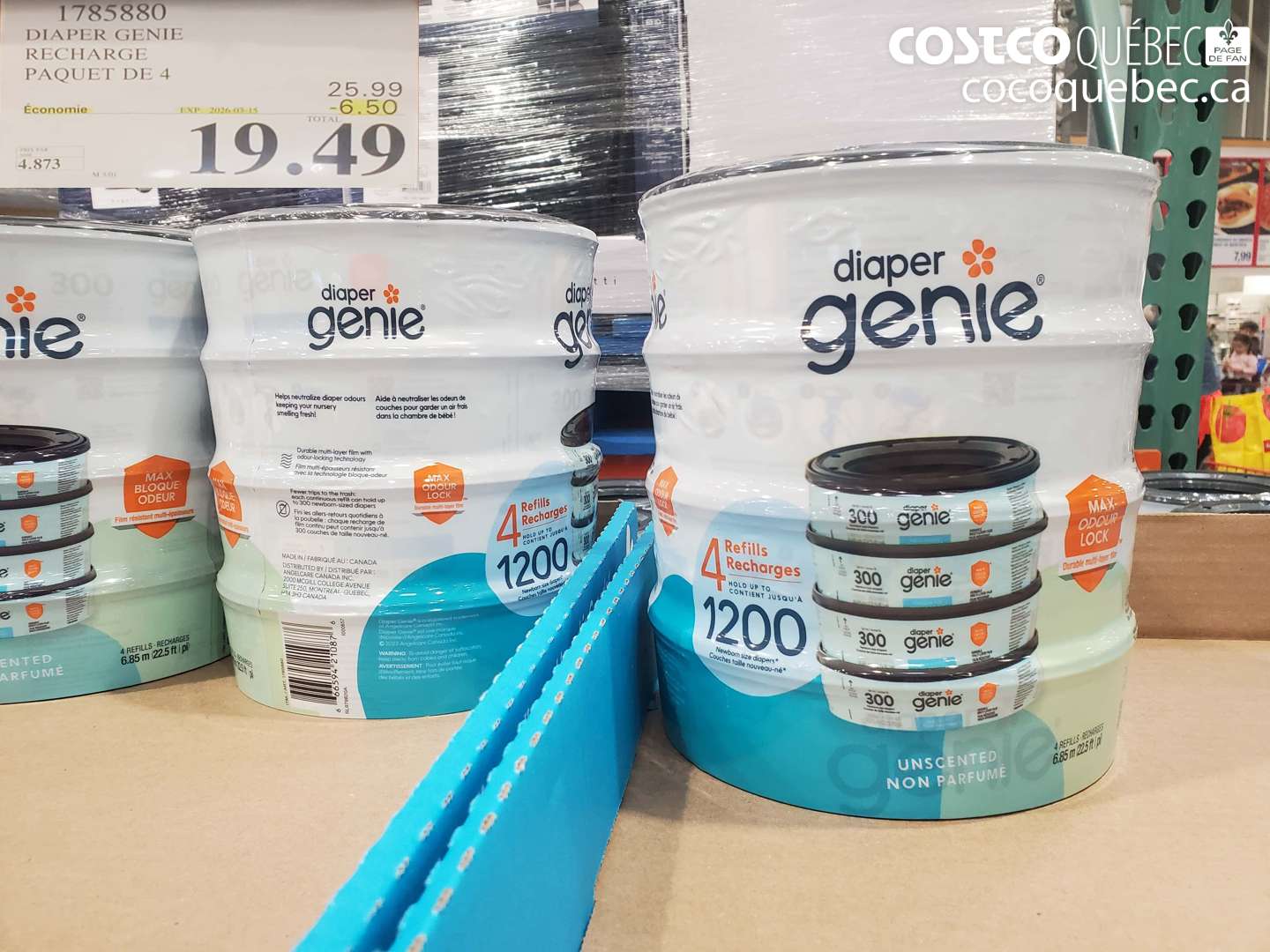 1785880 DIAPER GENIE RECHARGE PAQUET DE 4 ($6.50 INSTANT SAVINGS EXPIRES ON 2026-03-15) $19.49