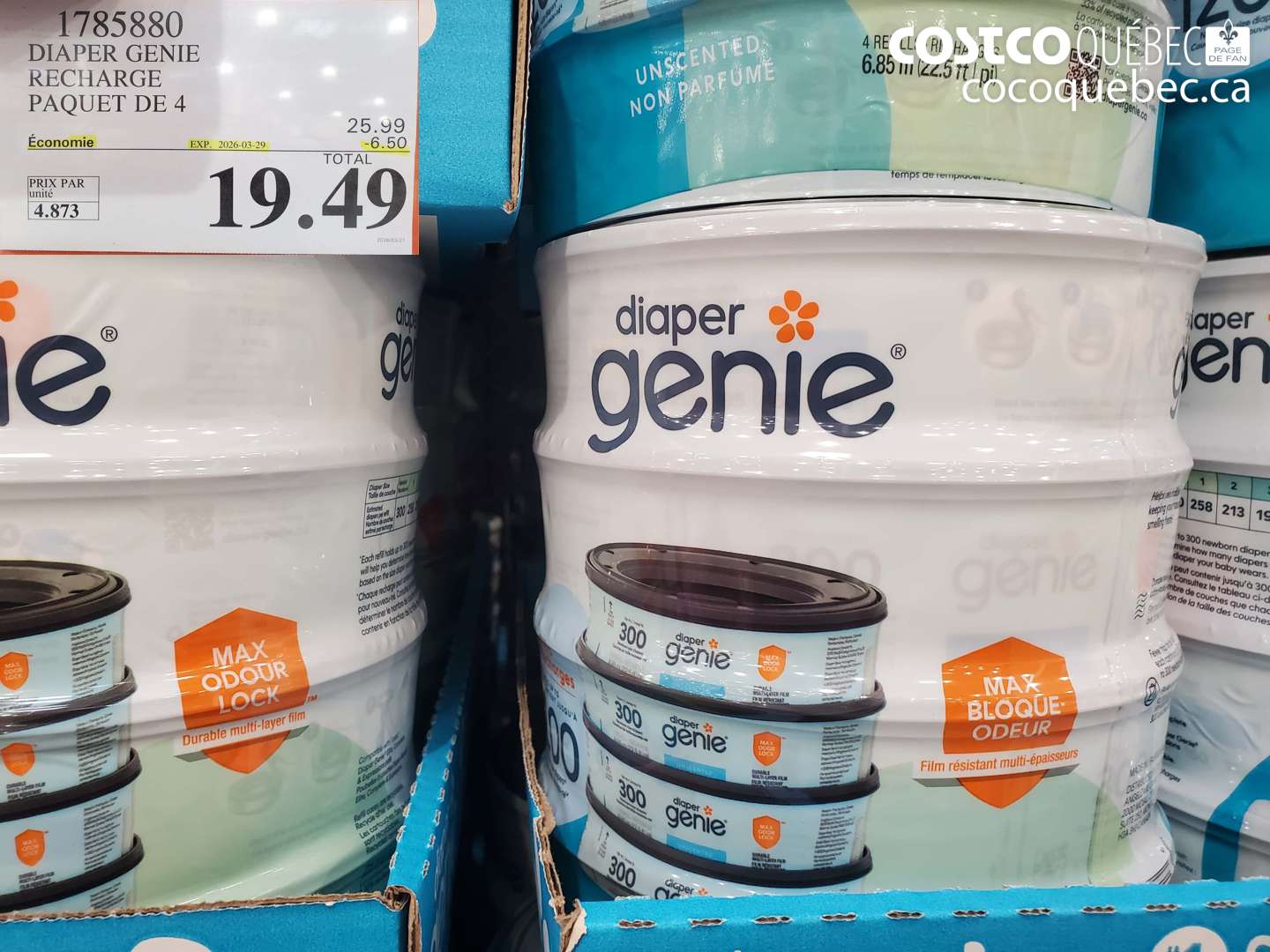 1785880 DIAPER GENIE RECHARGE PAQUET DE 4 ($6.50 INSTANT SAVINGS EXPIRES ON 2026-03-29) $19.49