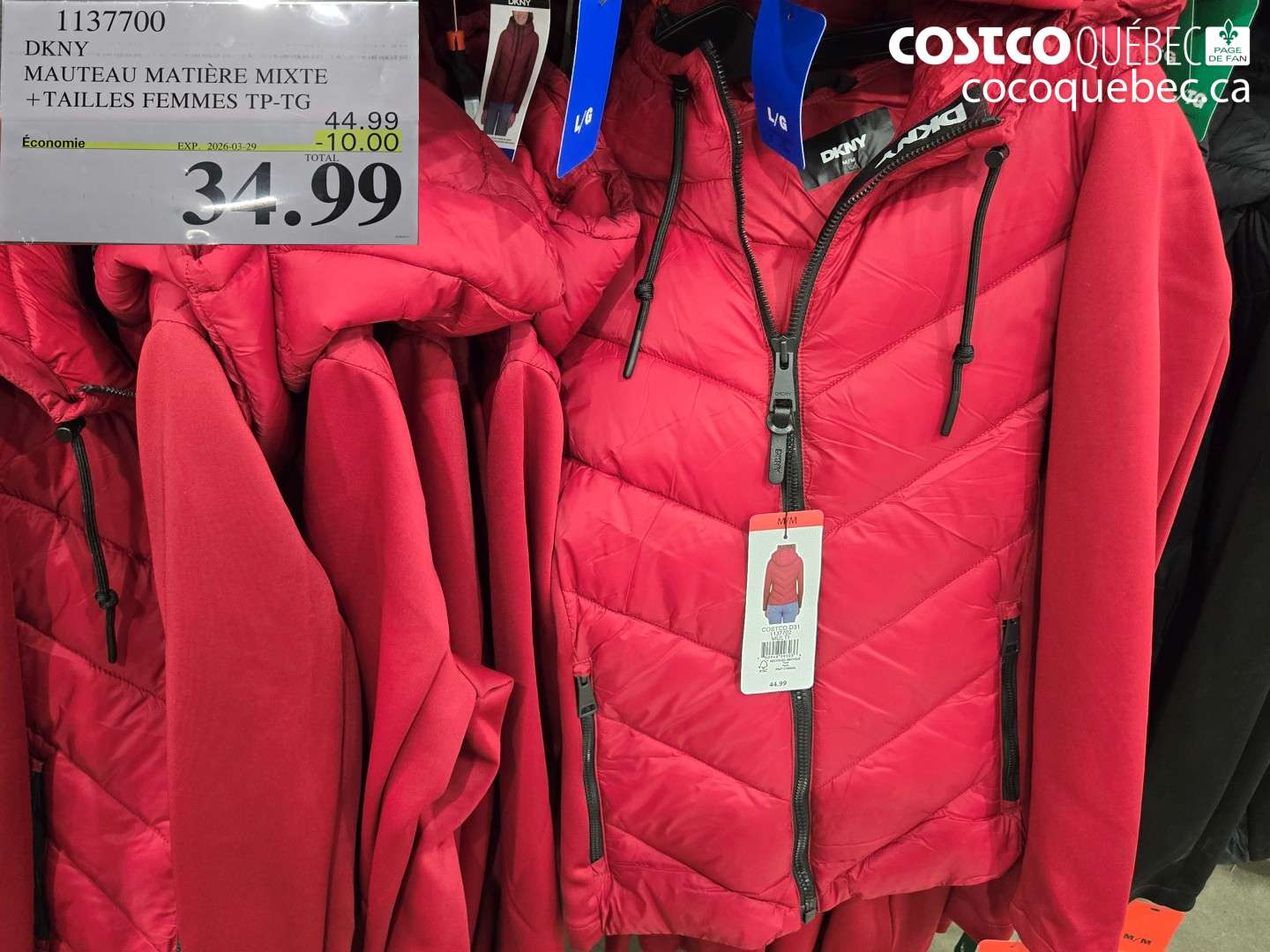 1137700 DKNY MANTEAU MATIÈRE MIXTE +TAILLES FEMMES TP-TG ($10.00 INSTANT SAVINGS EXPIRES ON 2026-03-29) $34.99