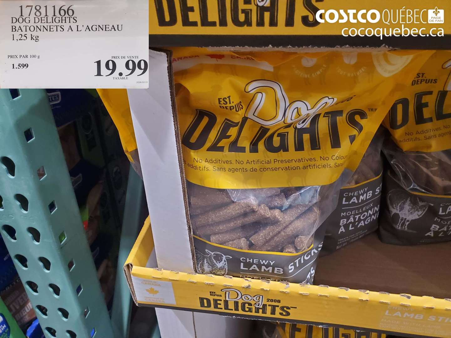 1781166 DOG DELIGHTS BATONNETS A L'AGNEAU $19.99