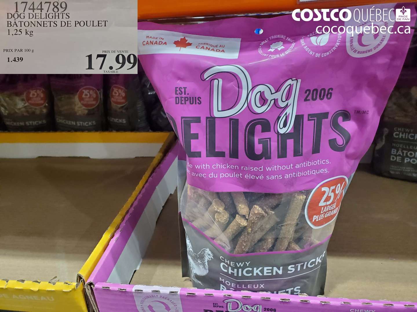 1744789 DOG DELIGHTS BATONNETS DE POULET $17.99