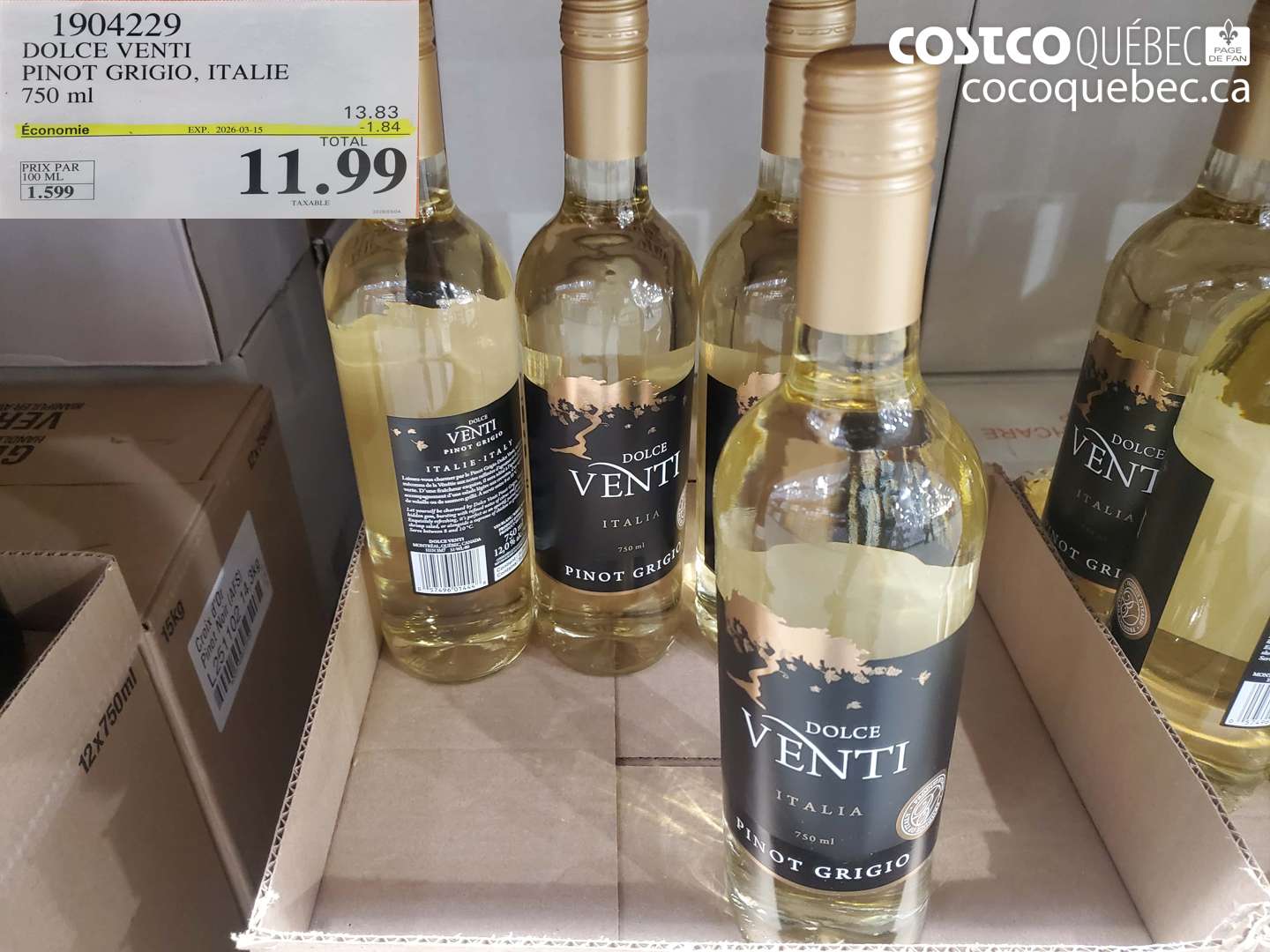 1904229 DOLCE VENTI PINOT GRIGIO, ITALIE 750 ML ($1.84 INSTANT SAVINGS EXPIRES ON 2026-03-15) $11.99