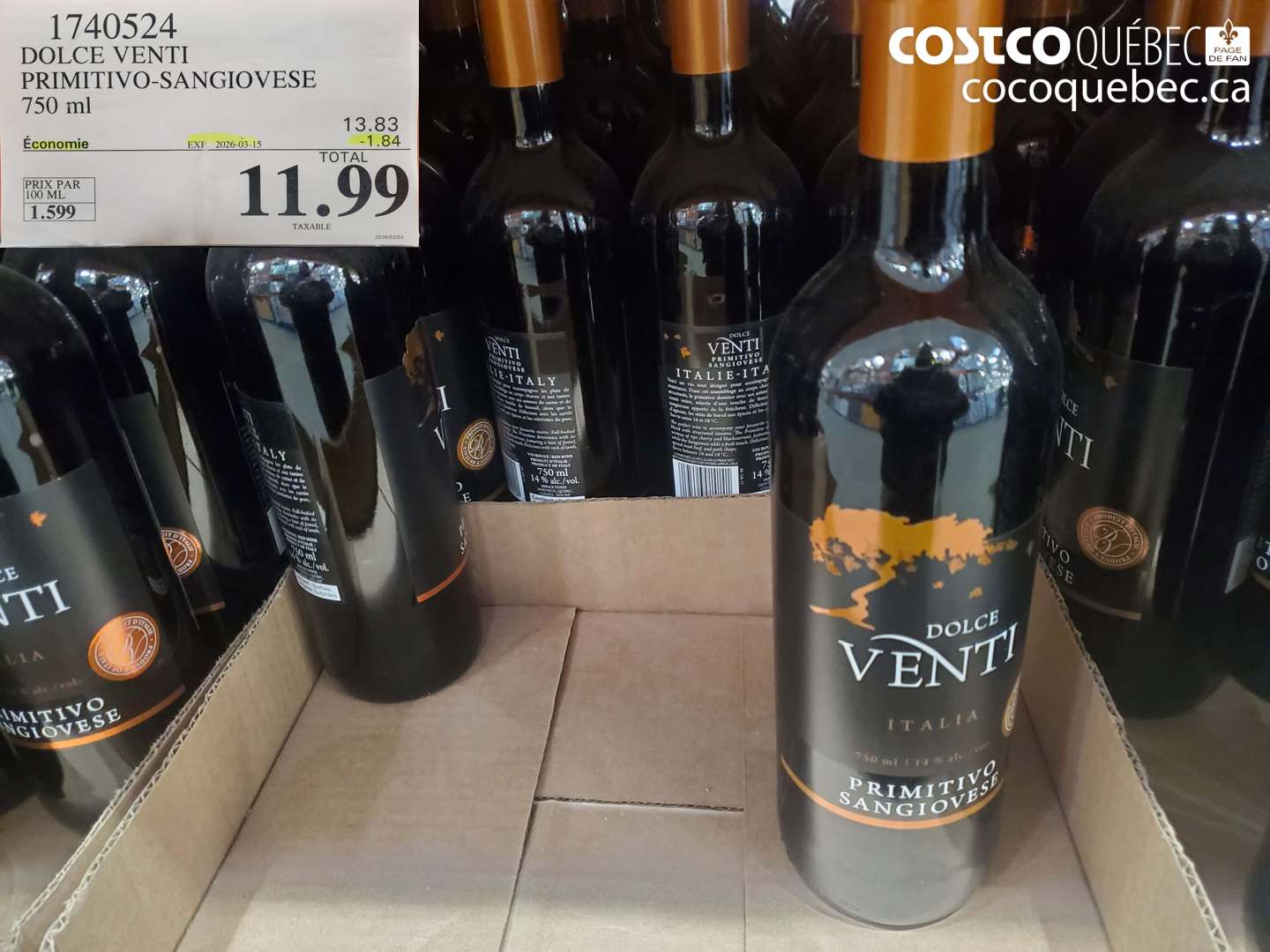 1740524 DOLCE VENTI PRIMITIVO-SANGIOVESE 750 ML ($1.84 INSTANT SAVINGS EXPIRES ON 2026-03-15) $11.99