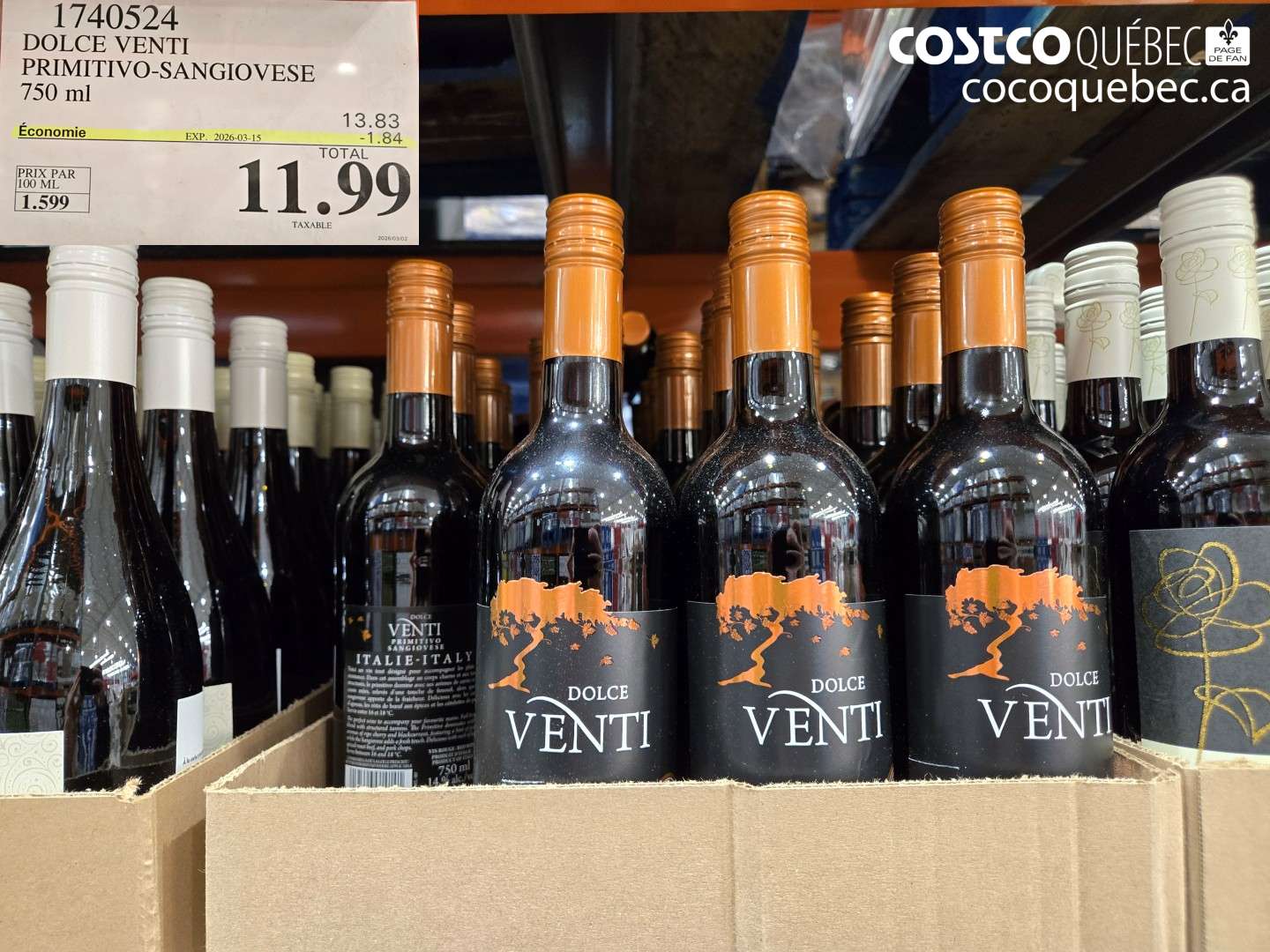1740524 DOLCE VENTI PRIMITIVO-SANGIOVESE 750 ML ($1.84 INSTANT SAVINGS EXPIRES ON 2026-03-15) $11.99
