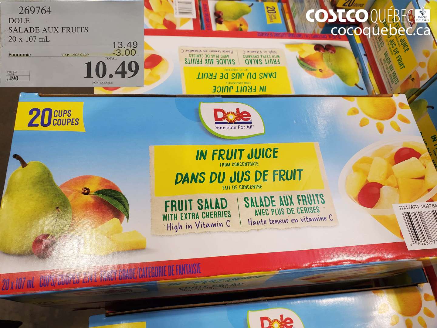 269764 DOLE SALADE AUX FRUITS 20 X 107 ML ($3.00 INSTANT SAVINGS EXPIRES ON 2026-03-29) $10.49