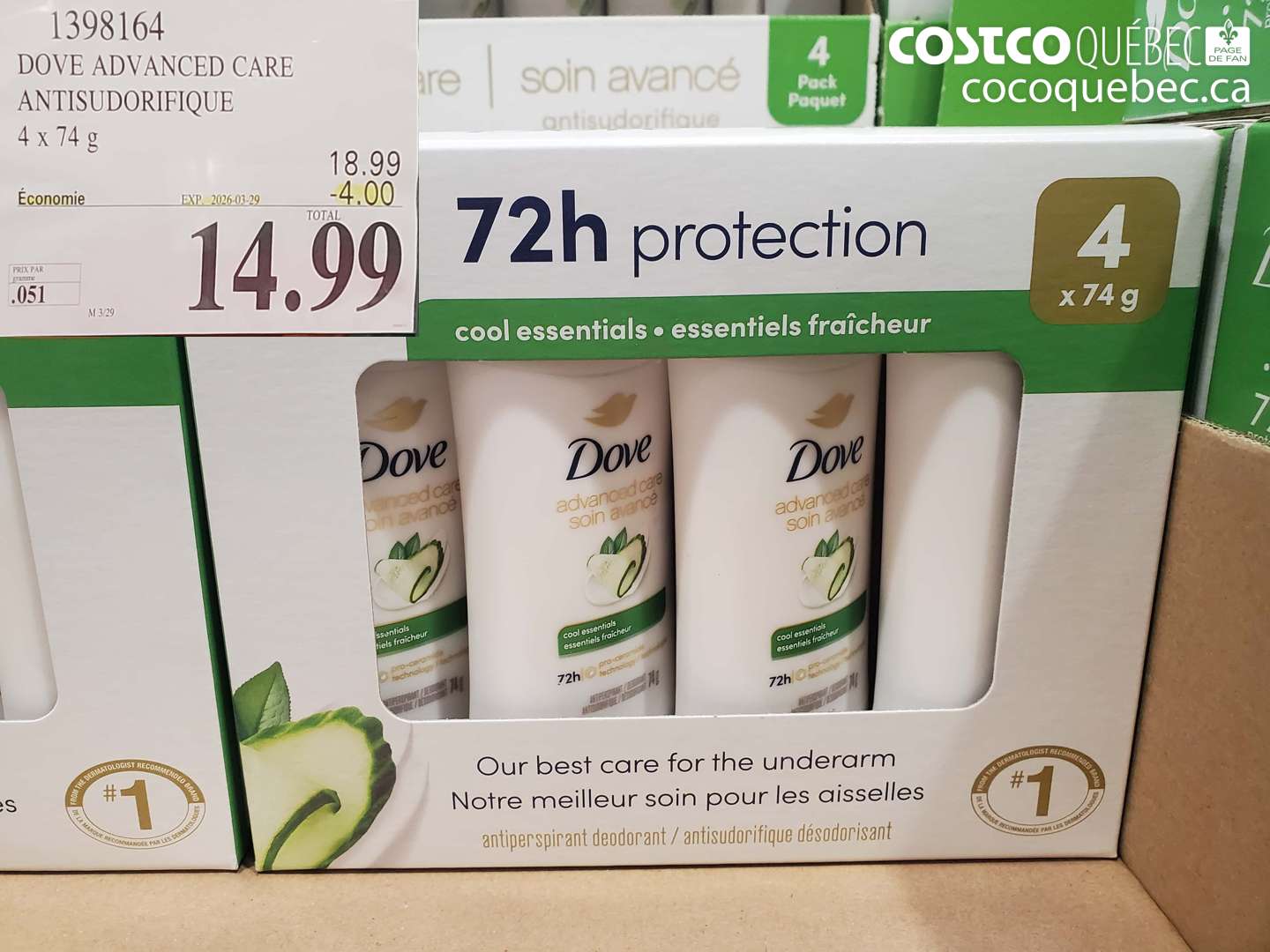 1398164 DOVE ADVANCED CARE ANTISUDORIFIQUE ($4.00 INSTANT SAVINGS EXPIRES ON 2026-03-29) $14.99