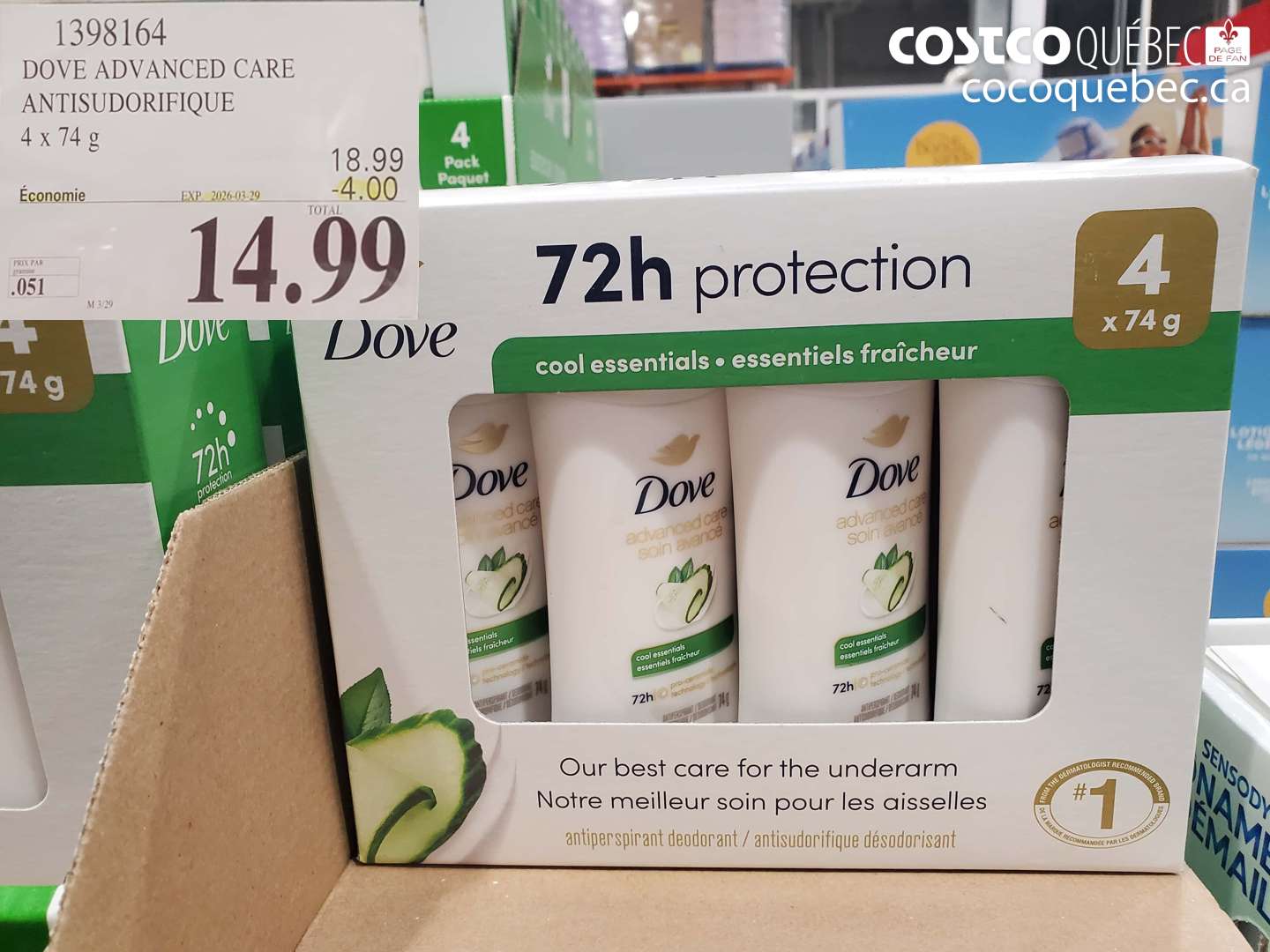 1398164 DOVE ADVANCED CARE ANTISUDORIFIQUE ($4.00 INSTANT SAVINGS EXPIRES ON 2026-03-29) $14.99