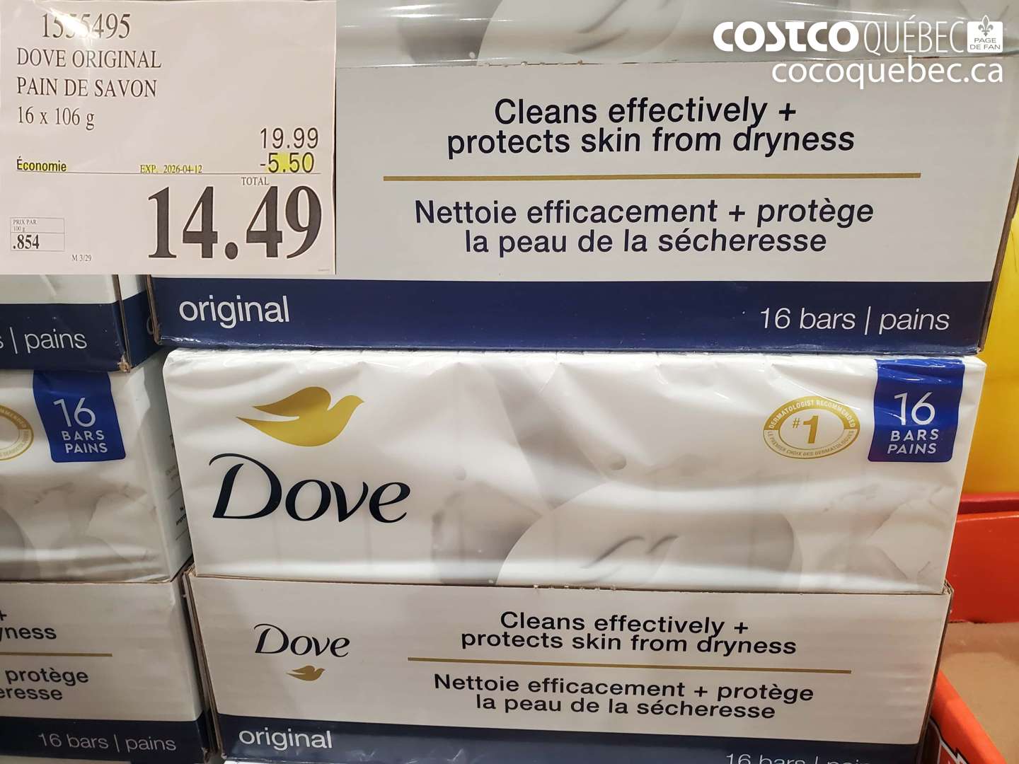 1355495 DOVE ORIGINAL PAIN DE SAVON ($5.50 INSTANT SAVINGS EXPIRES ON 2026-04-12) $14.49