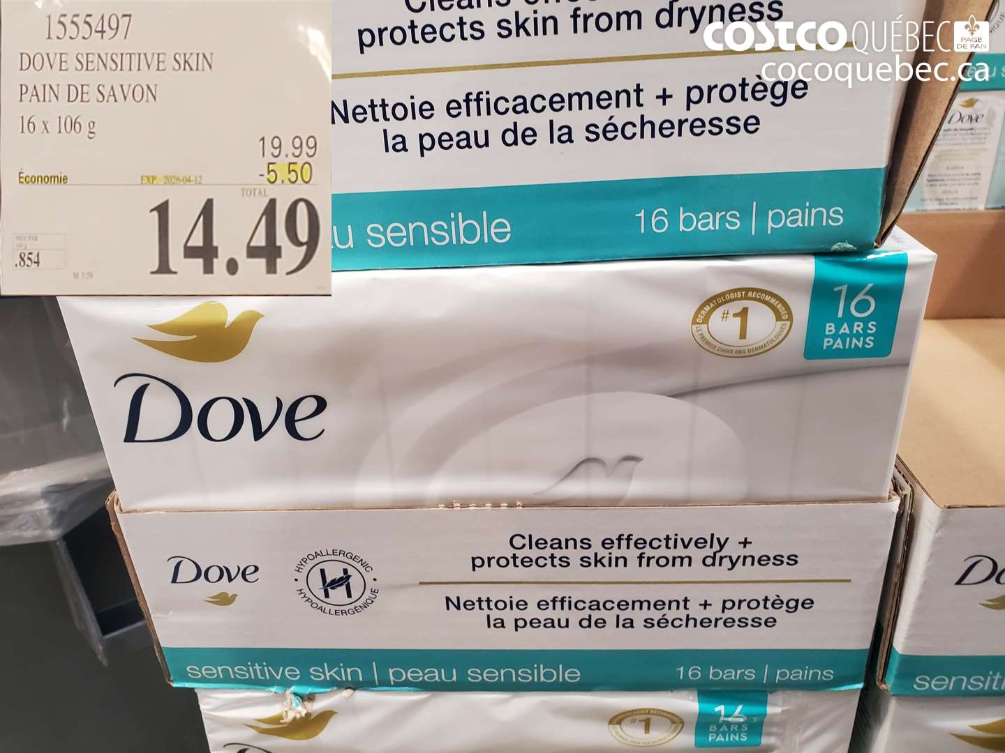1555497 DOVE SENSITIVE SKIN PAIN DE SAVON ($5.50 INSTANT SAVINGS EXPIRES ON 2026-04-12) $14.49