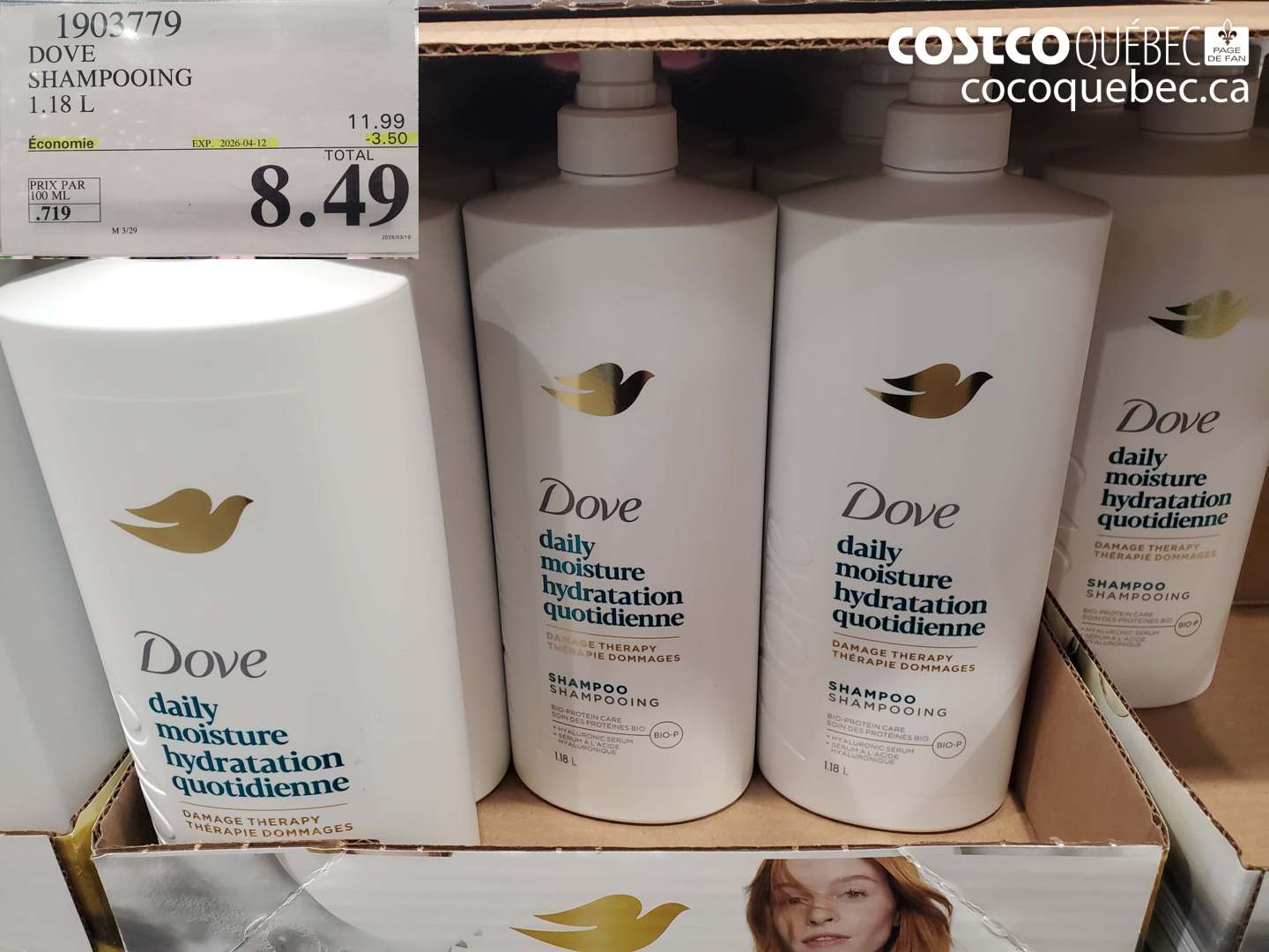 1903779 DOVE SHAMPOOING 1.18 L ($3.50 INSTANT SAVINGS EXPIRES ON 2026-04-12) $8.49