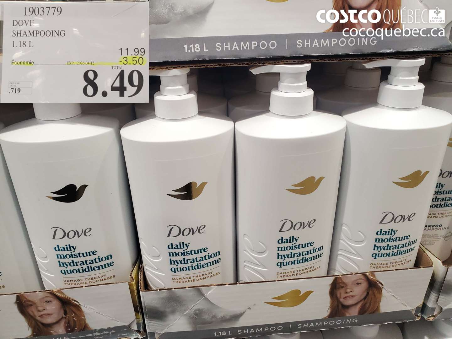 1903779 DOVE SHAMPOOING 1.18 L ($3.50 INSTANT SAVINGS EXPIRES ON 2026-04-12) $8.49