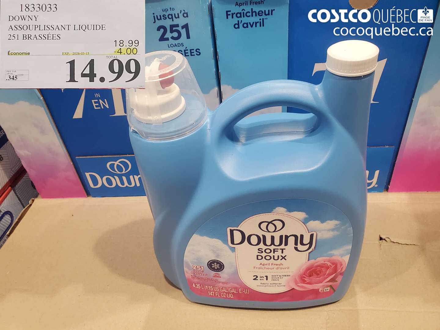 1833033 DOWNY ASSOUPLISSANT LIQUIDE 251 BRASSÉES ($4.00 INSTANT SAVINGS EXPIRES ON 2026-03-15) $14.99