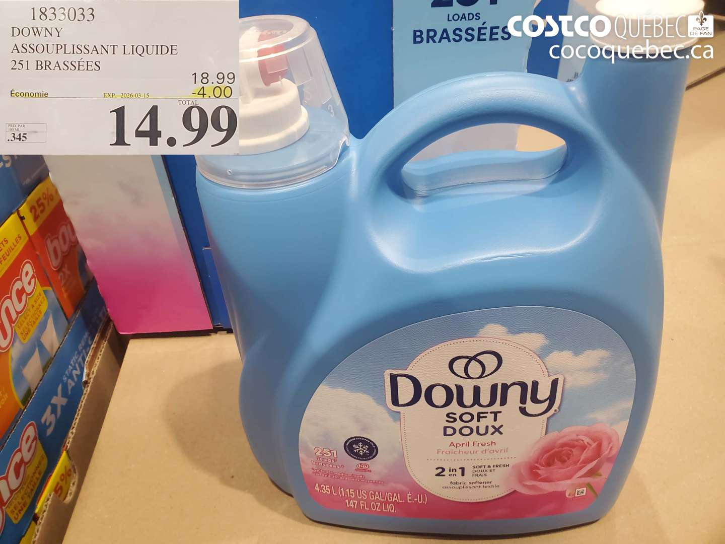 1833033 DOWNY ASSOUPLISSANT LIQUIDE 251 BRASSÉES ($4.00 INSTANT SAVINGS EXPIRES ON 2026-03-15) $14.99