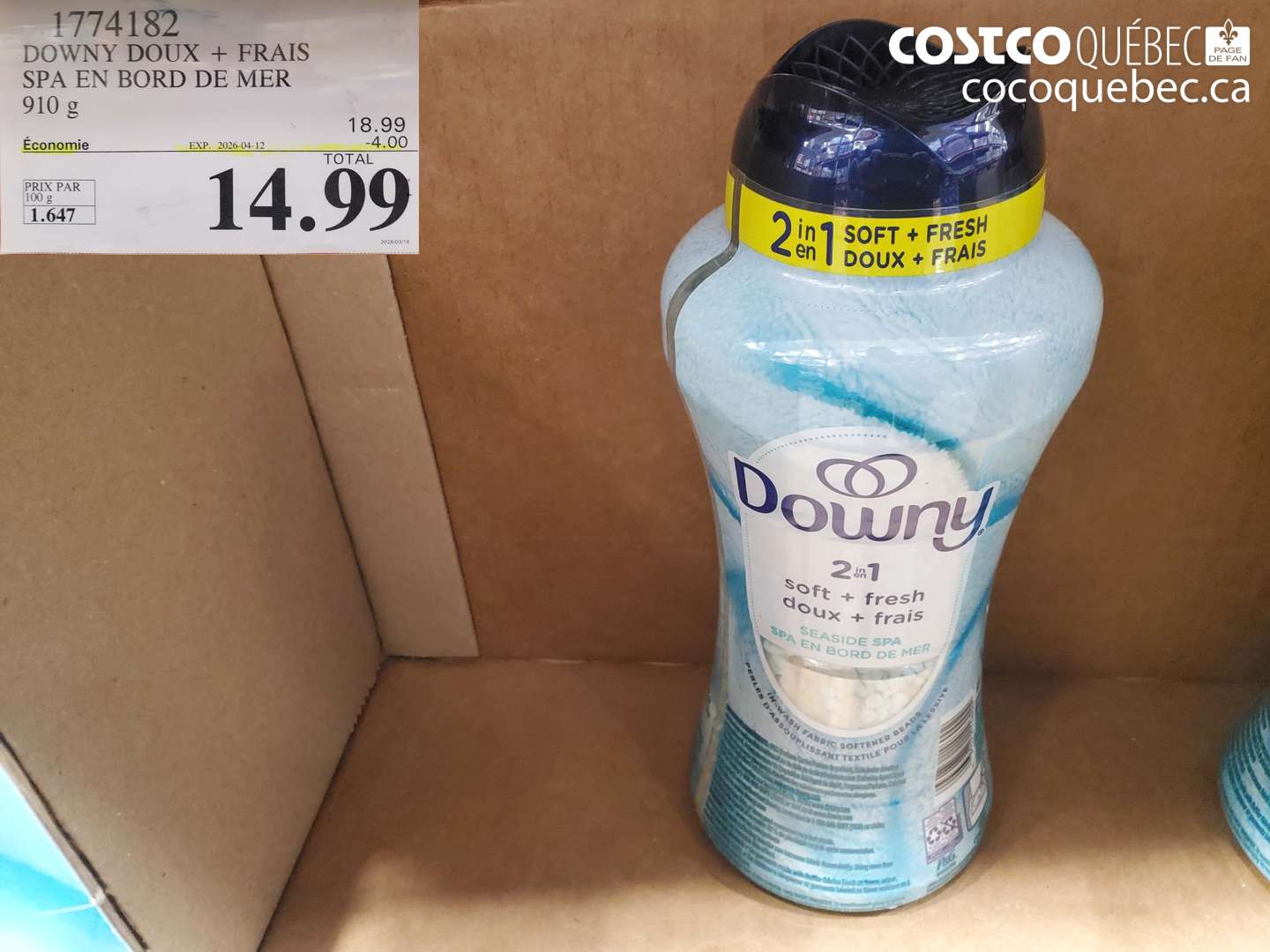 1774182 DOWNY DOUX + FRAIS SPA EN BORD DE MER 910 G ($4.00 INSTANT SAVINGS EXPIRES ON 2026-04-12) $14.99