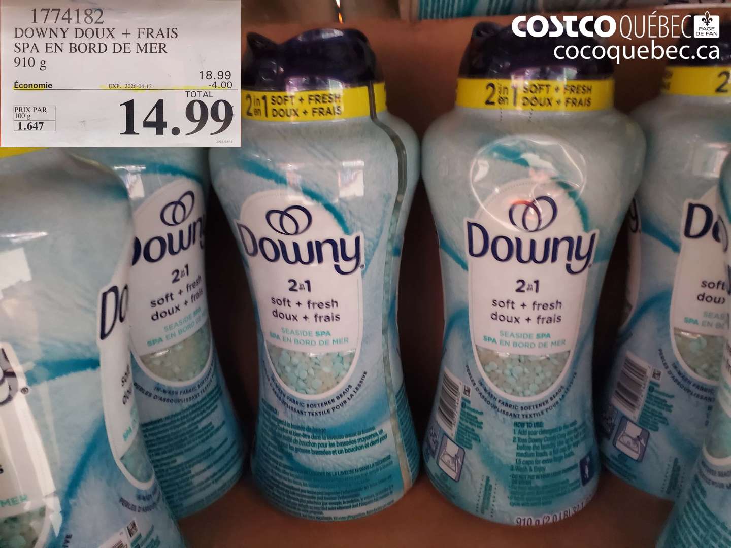 1774182 DOWNY DOUX + FRAIS SPA EN BORD DE MER 910 g ($4.00 INSTANT SAVINGS EXPIRES ON 2026-04-12) $14.99