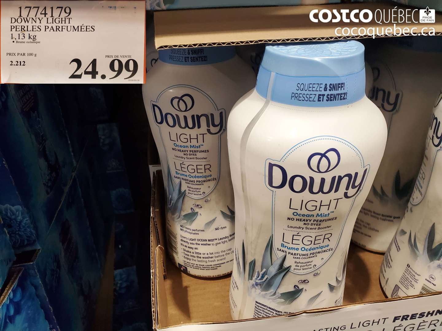 1774179 DOWNY LIGHT PERLES PARFUMÉES 1,13 KG BRUME OCÉANIQUE $24.99