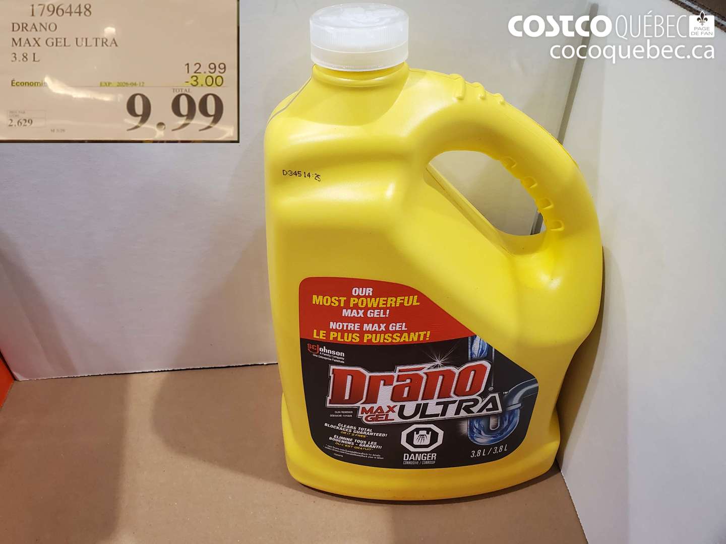 1796448 DRANO MAX GEL ULTRA 3.8 L ($3.00 INSTANT SAVINGS EXPIRES ON 2026-04-12) $9.99