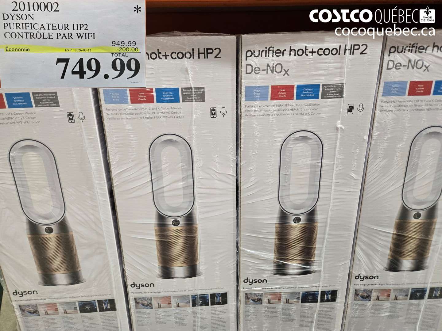 2010002 DYSON PURIFICATEUR HP2 CONTRÔLE PAR WIFI ($200.00 INSTANT SAVINGS EXPIRES ON 2026-03-12) $749.99