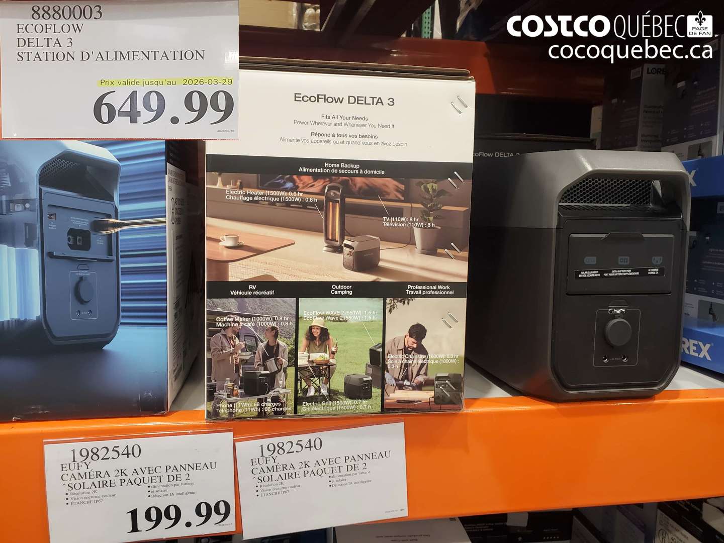 8880003 ECOFLOW DELTA 3 STATION D'ALIMENTATION (EXPIRES ON 2026-03-29) $649.99