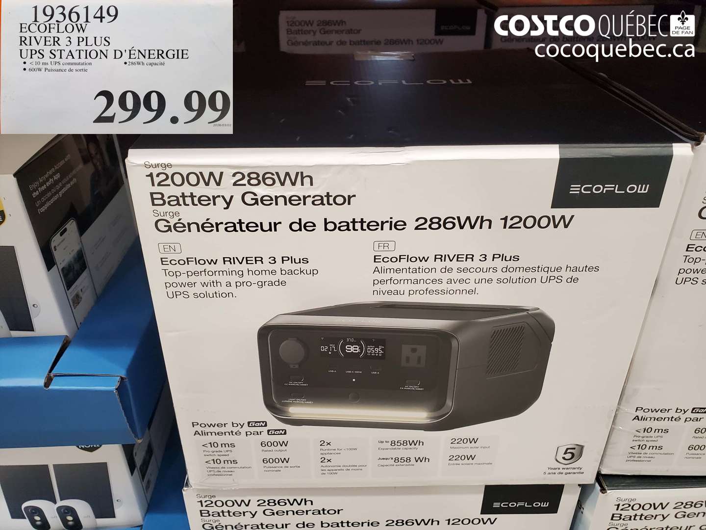 1936149 ECOFLOW RIVER 3 PLUS UPS STATION D'ÉNERGIE $299.99