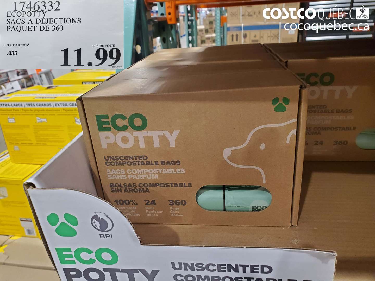 1746332 ECOPOTTY SACS A DEJECTIONS PAQUET DE 360 $11.99