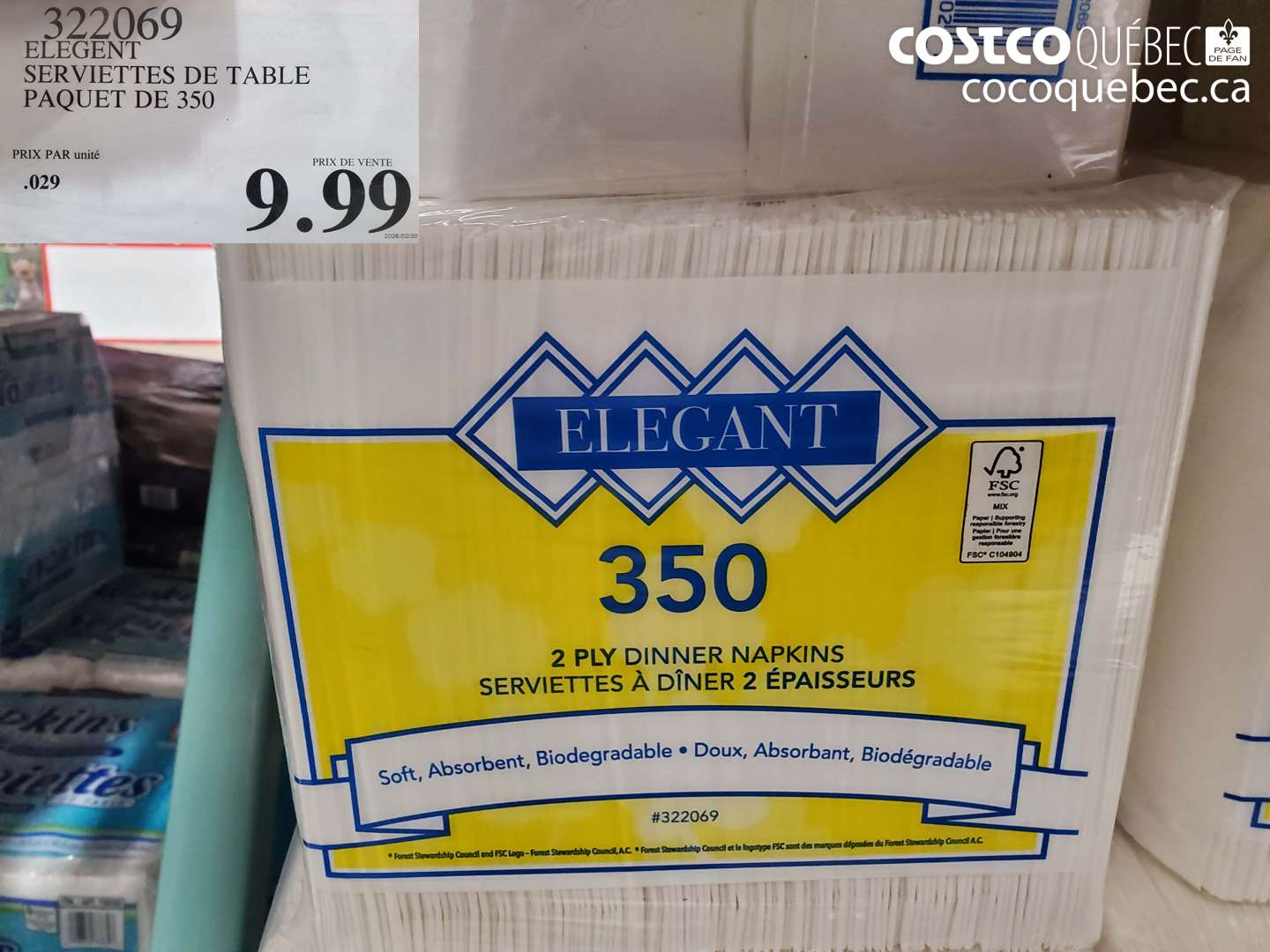 322069 ELEGENT SERVIETTES DE TABLE PAQUET DE 350 $9.99