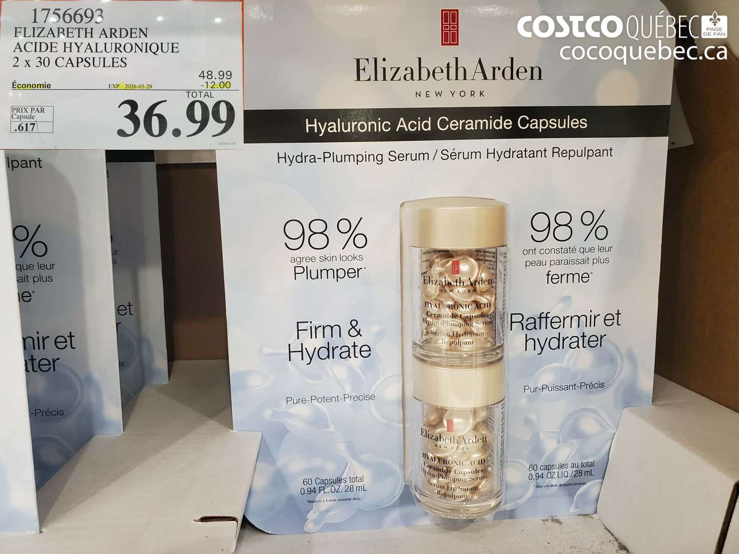 1756693 ELIZABETH ARDEN ACIDE HYALURONIQUE 2 X 30 CAPSULES ($12.00 INSTANT SAVINGS EXPIRES ON 2026-03-29) $36.99