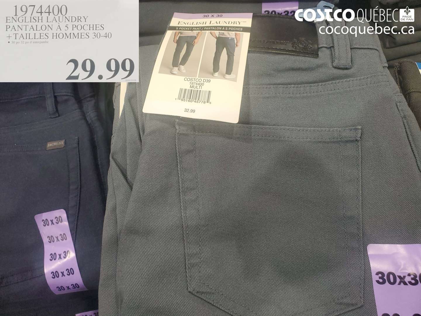 1974400 ENGLISH LAUNDRY PANTALON A 5 POCHES + TAILLES HOMMES 30-40 $29.99