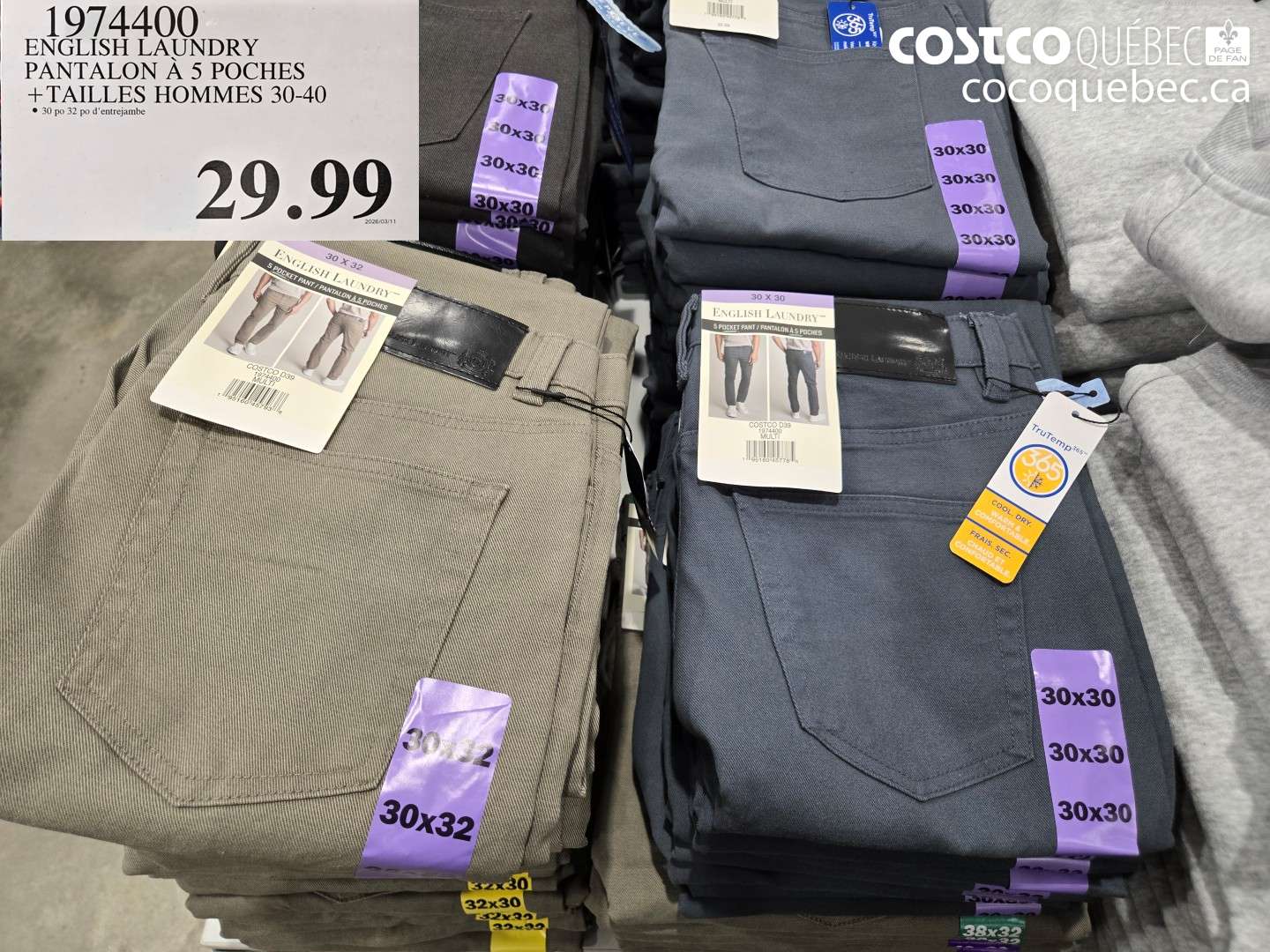 1974400 ENGLISH LAUNDRY PANTALON A 5 POCHES + TAILLES HOMMES 30-40 $29.99