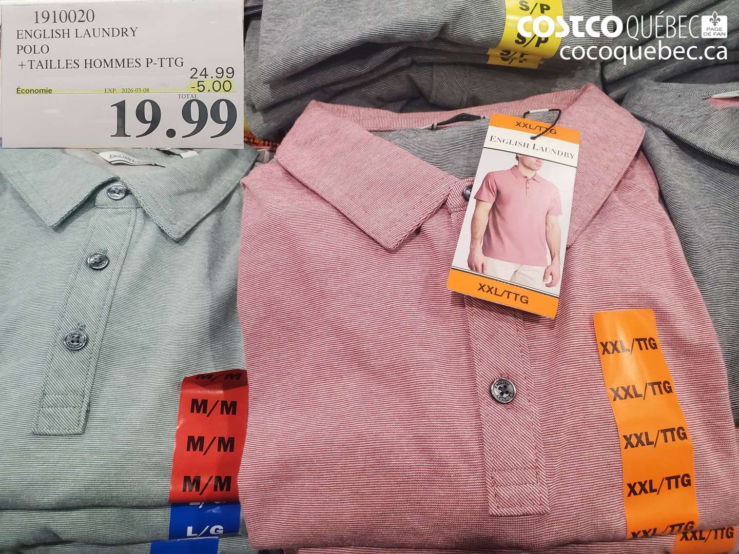 1910020 ENGLISH LAUNDRY POLO + TAILLES HOMMES P-TTG ($5.00 INSTANT SAVINGS EXPIRES ON 2026-03-08) $19.99