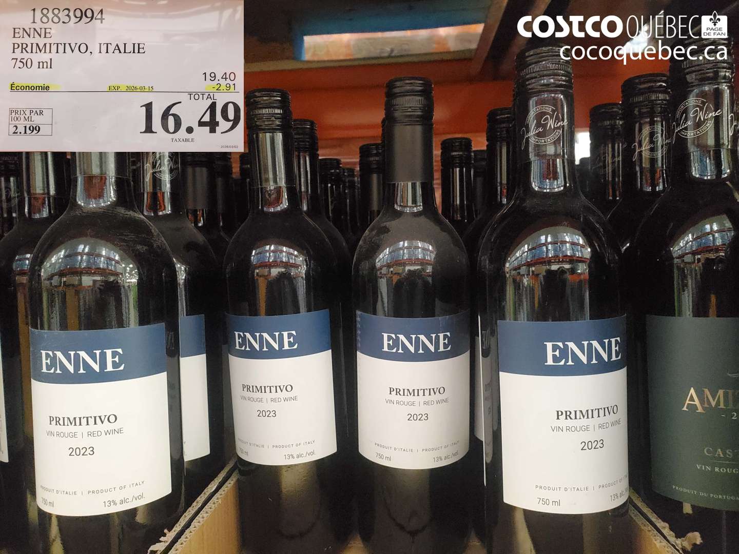 1883994 ENNE PRIMITIVO, ITALIE 750 ML ($2.91 INSTANT SAVINGS EXPIRES ON 2026-03-15) $16.49