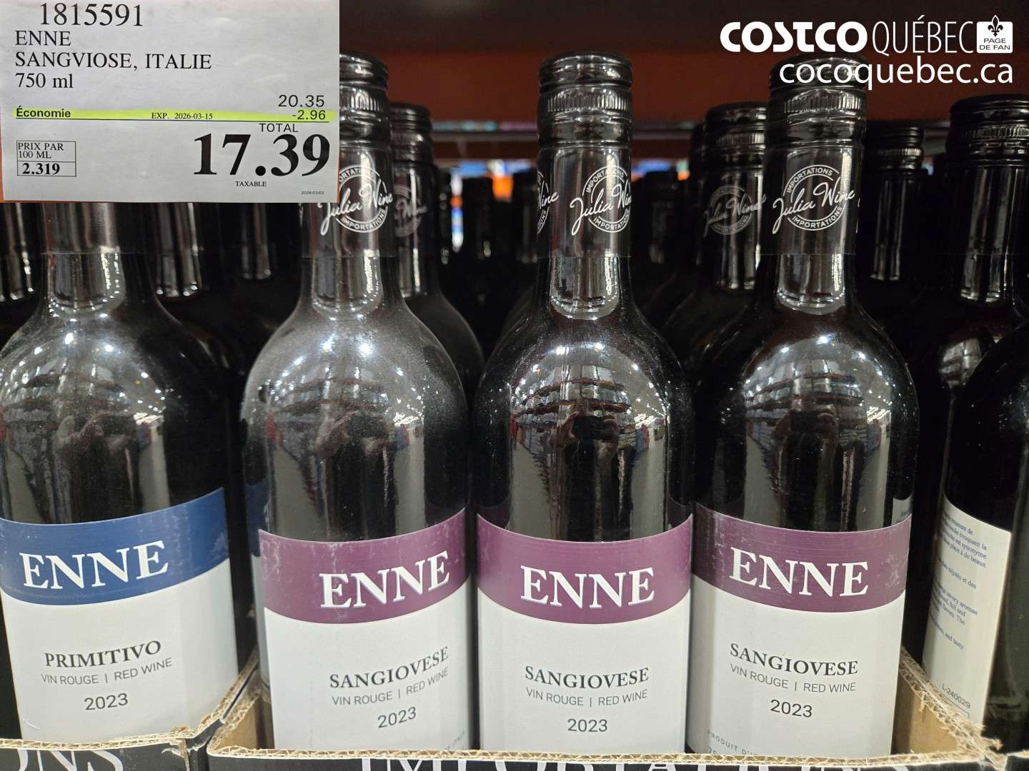 1815591 ENNE SANGIOVESE, ITALIE 750 ML ($2.96 INSTANT SAVINGS EXPIRES ON 2026-03-15) $17.39