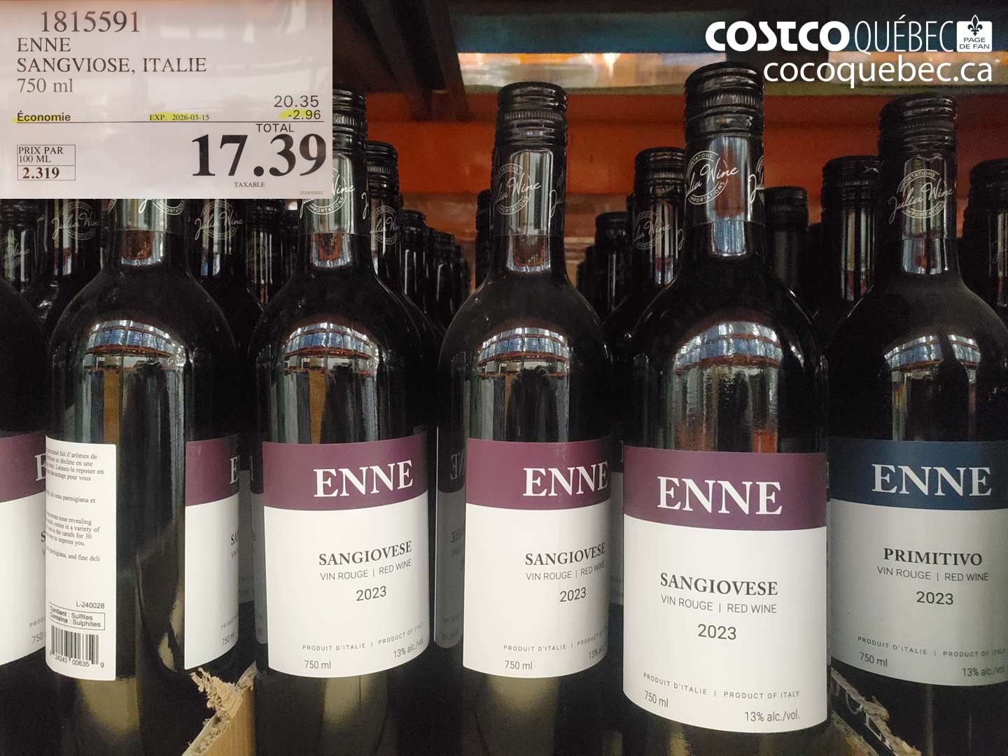 1815591 ENNE SANGVIOSE, ITALIE 750 ML ($2.96 INSTANT SAVINGS EXPIRES ON 2026-03-15) $17.39
