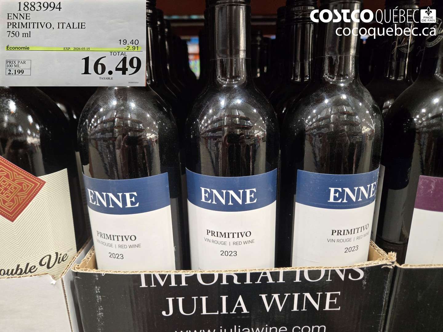 1883994 ENNE PRIMITIVO, ITALIE 750 ML ($2.91 INSTANT SAVINGS EXPIRES ON 2026-03-15) $16.49