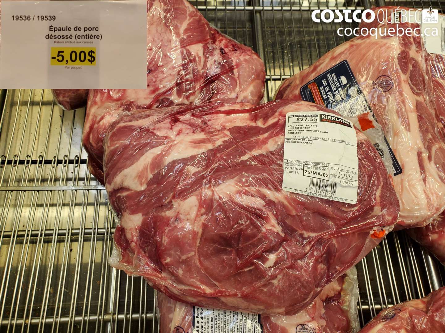 19536 EPAULE DE PORC DESOSSE (ENTIÈRE) ($5.00 INSTANT SAVINGS)